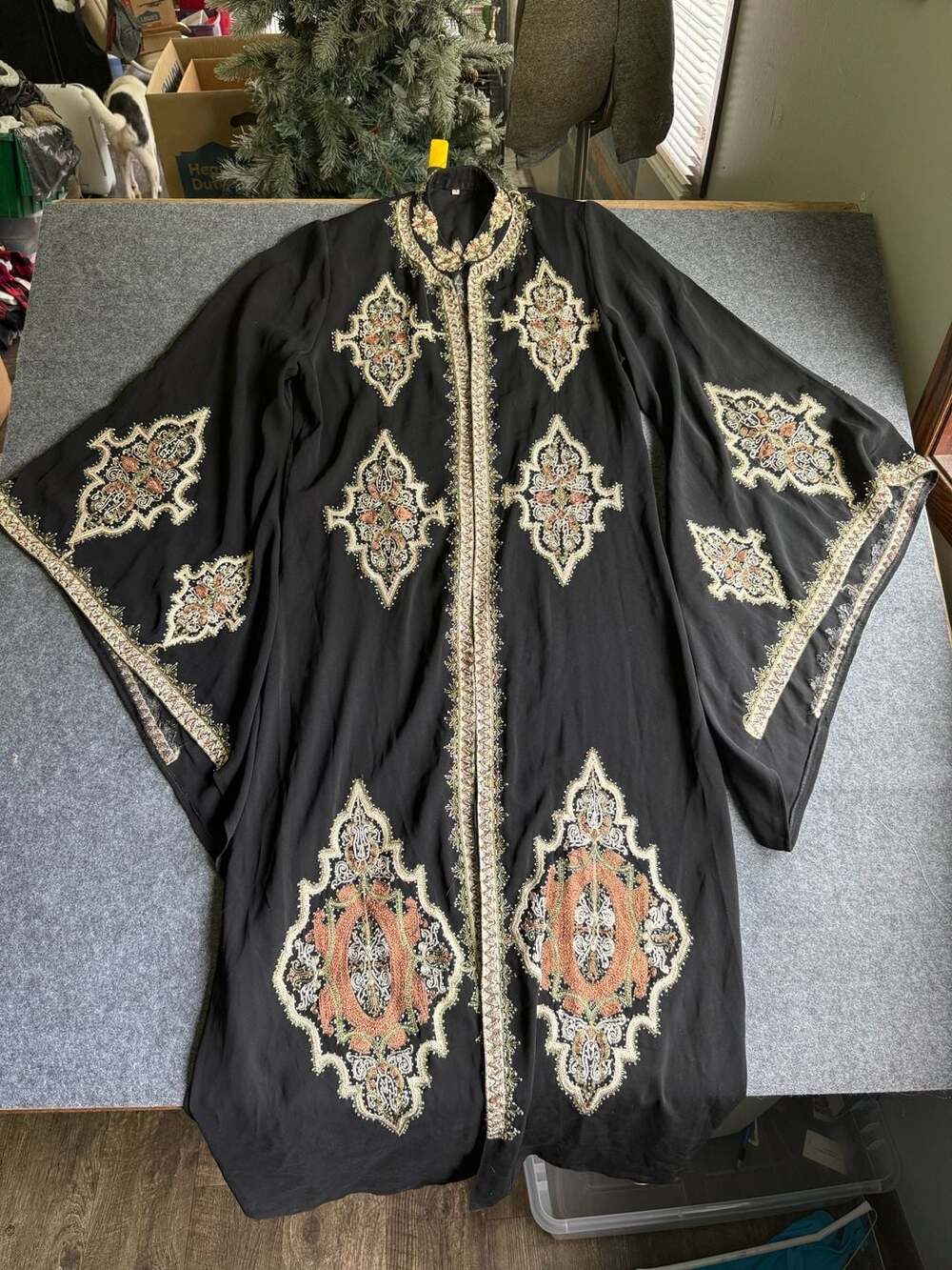 Moroccan style Beaded Kaftan Dress coat with Intricate Gold and Silver Embroide